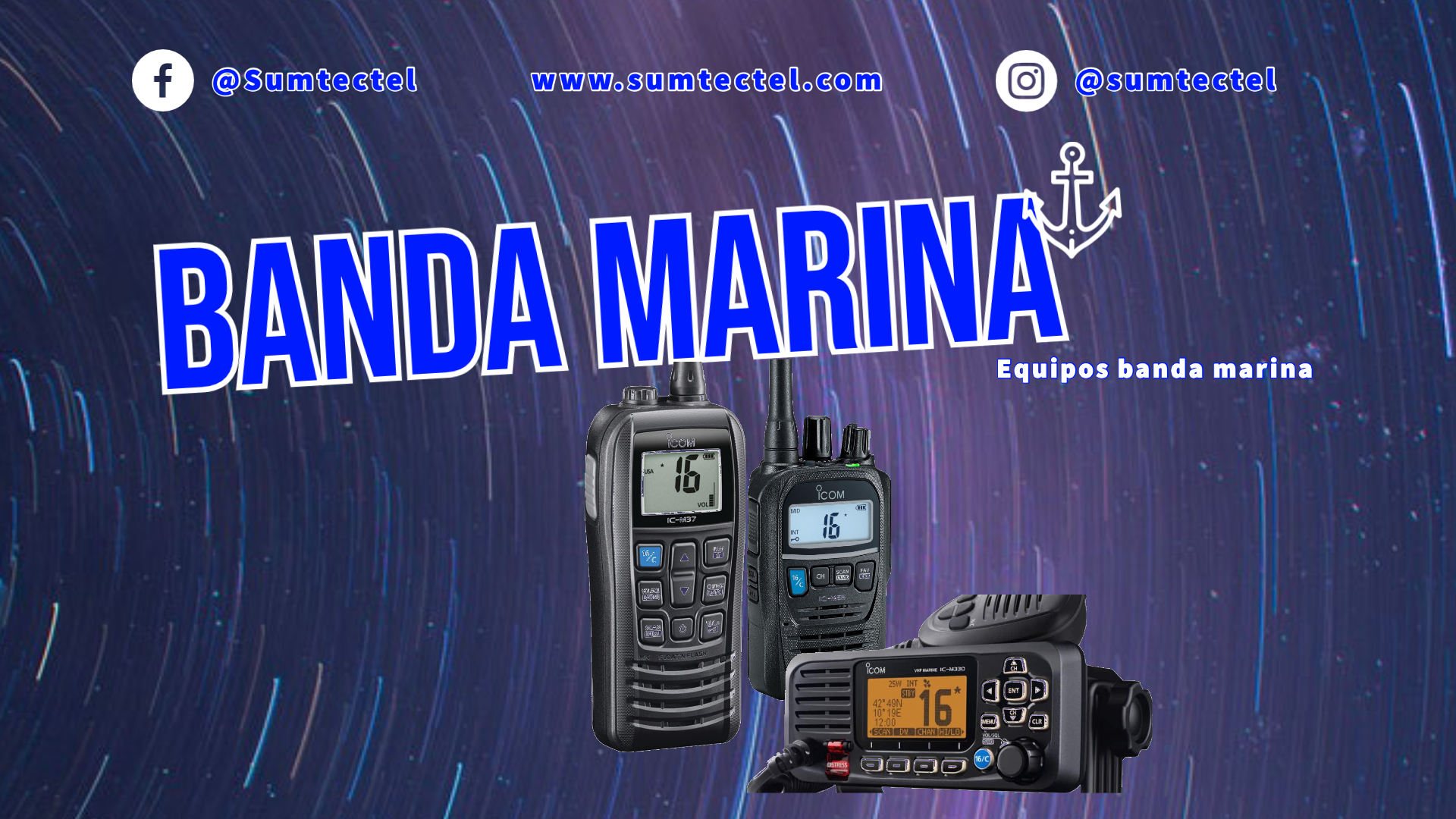 Disponemos de un amplio abanico de productos de la banda marina VHF. Portátiles, móviles, antenas y todo tipo de accesorios para tu embarcación profesional o de recreo, y en las primeras marcas del mercado: ICOM, SIRIO...